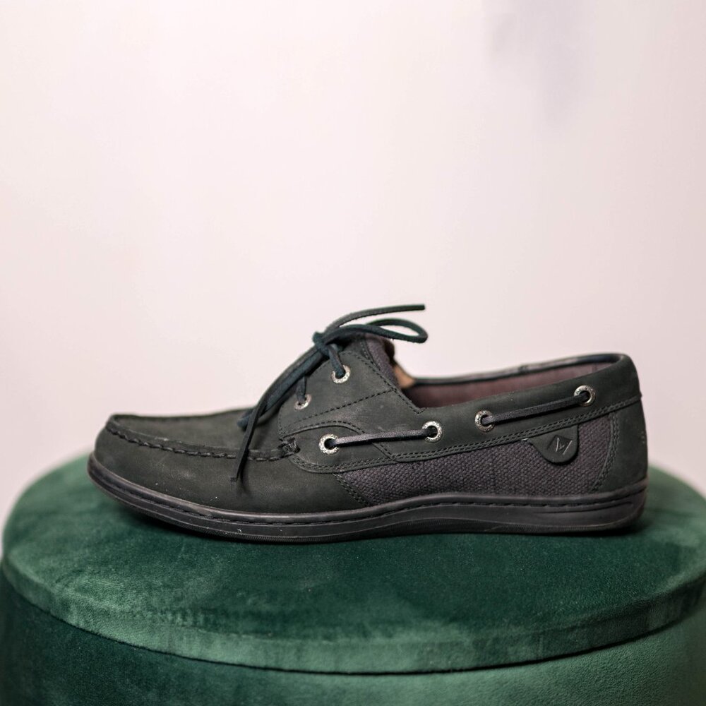 Solid Black Bluefish 2 Eye Sperry Topsider Leather Boat Shoes - Women's 9M